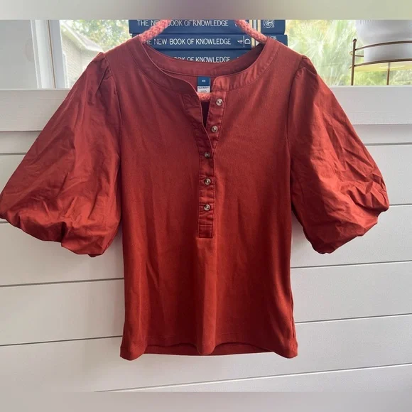 Old Navy Rust Button-Front Puff Sleeve Fall Blouse XSmall - Picture 1 of 8
